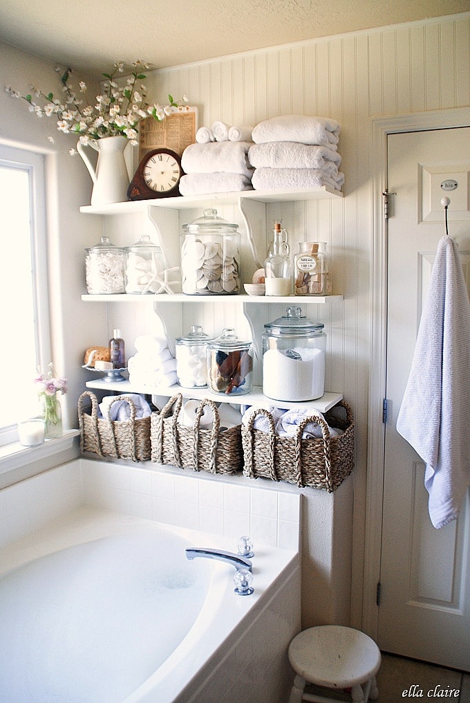 lovely DIY Bathroom Linen Shelves