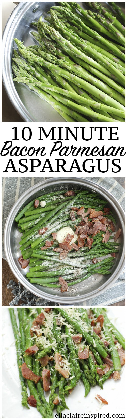 No more mushy flavorless asparagus! This easy 10 minute bacon and parmesan asparagus is so delicious! A total crowd pleaser 