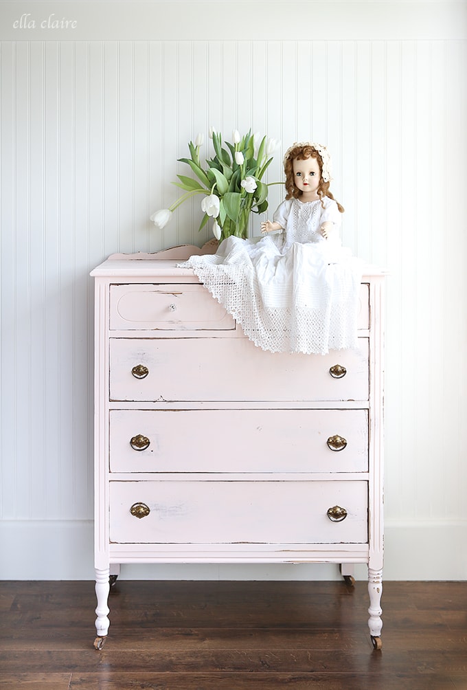 A little bit of sweet pink paint turns an old dresser into the perfect piece for a little girl's room.