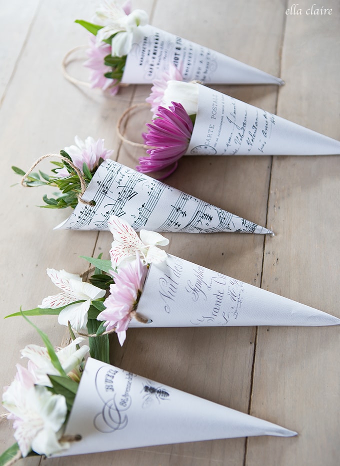 Free Printable French Flower Cones perfect for May Day or Spring gift giving! 