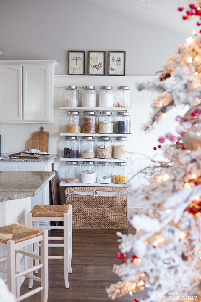 Kitchen Jar shelves at Christmastime