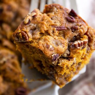 pecans and perfect amount of spices in this pumpkin pecan coffee cake for breakfast or delicious snack.