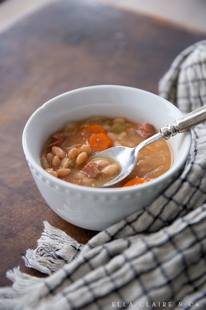 Easy and delicious crockpot ham and bean soup with vegetables is a classic recipe perfect for crisp fall or winter days. 