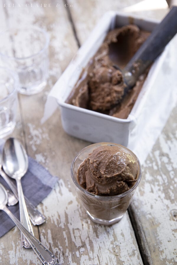 scooping out chocolate banana ice cream