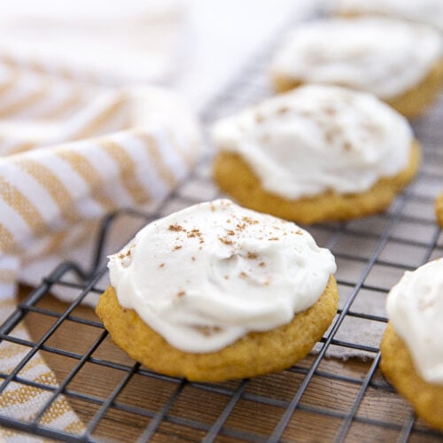 Best Pumpkin Cookies with Cream Cheese Frosting - Ella Claire & Co.