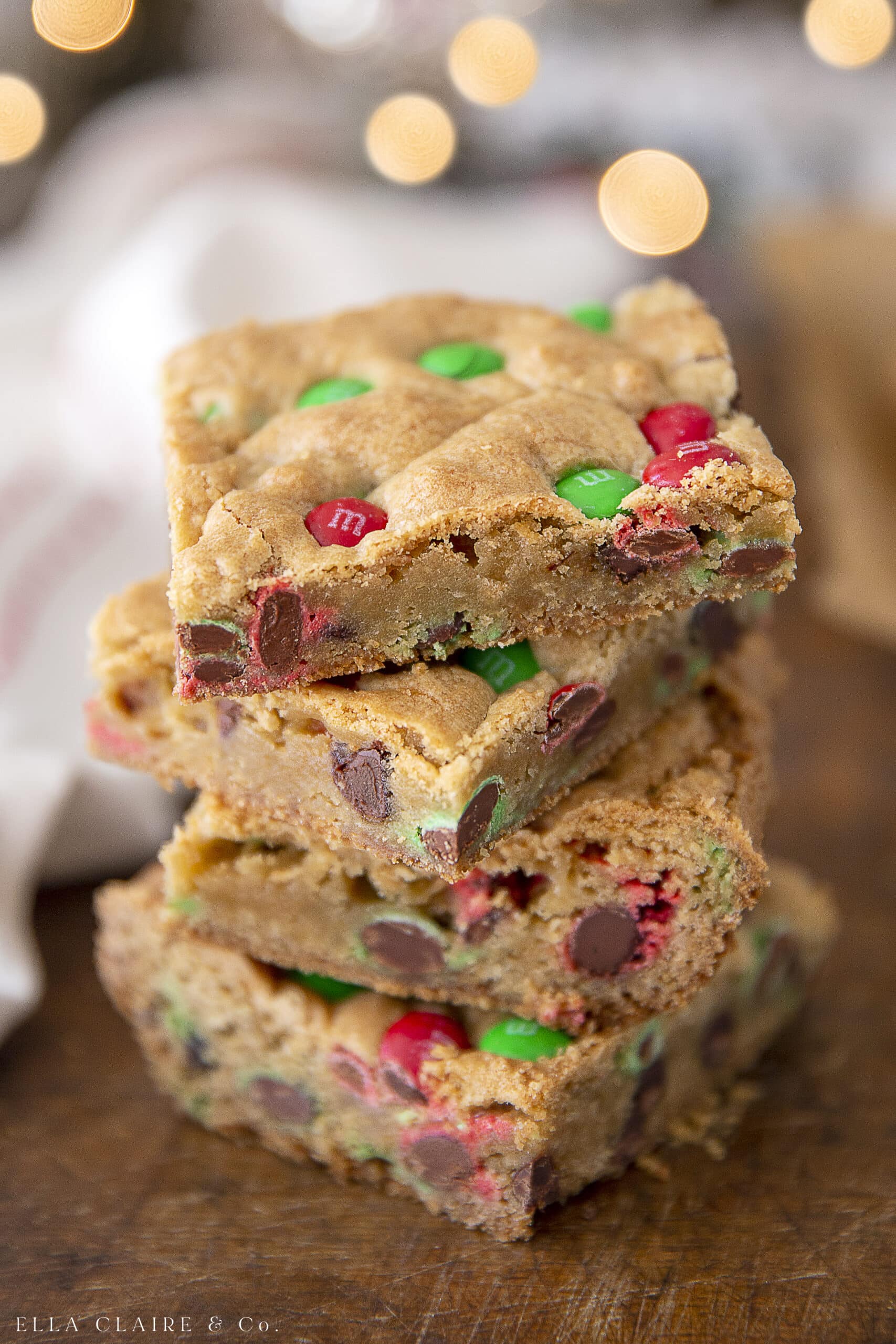 stack of M&M cookie bars for Christmas