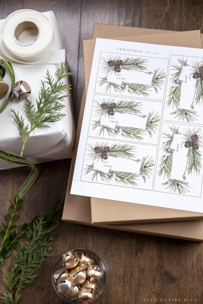 Free Printable Pinecone Gift Tags for Christmas - Ella Claire &amp; Co.