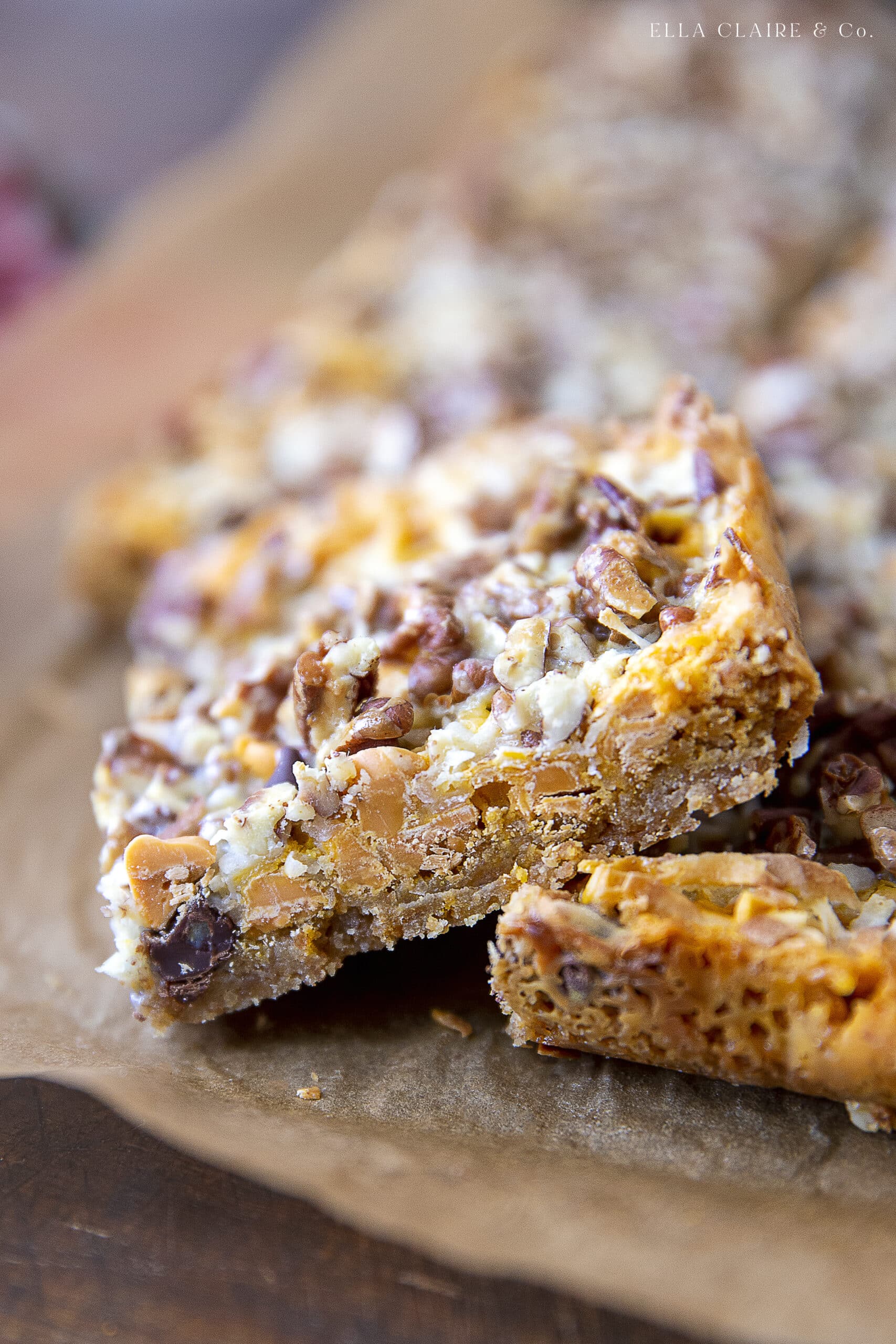 Close up detail of magic bars for Christmas