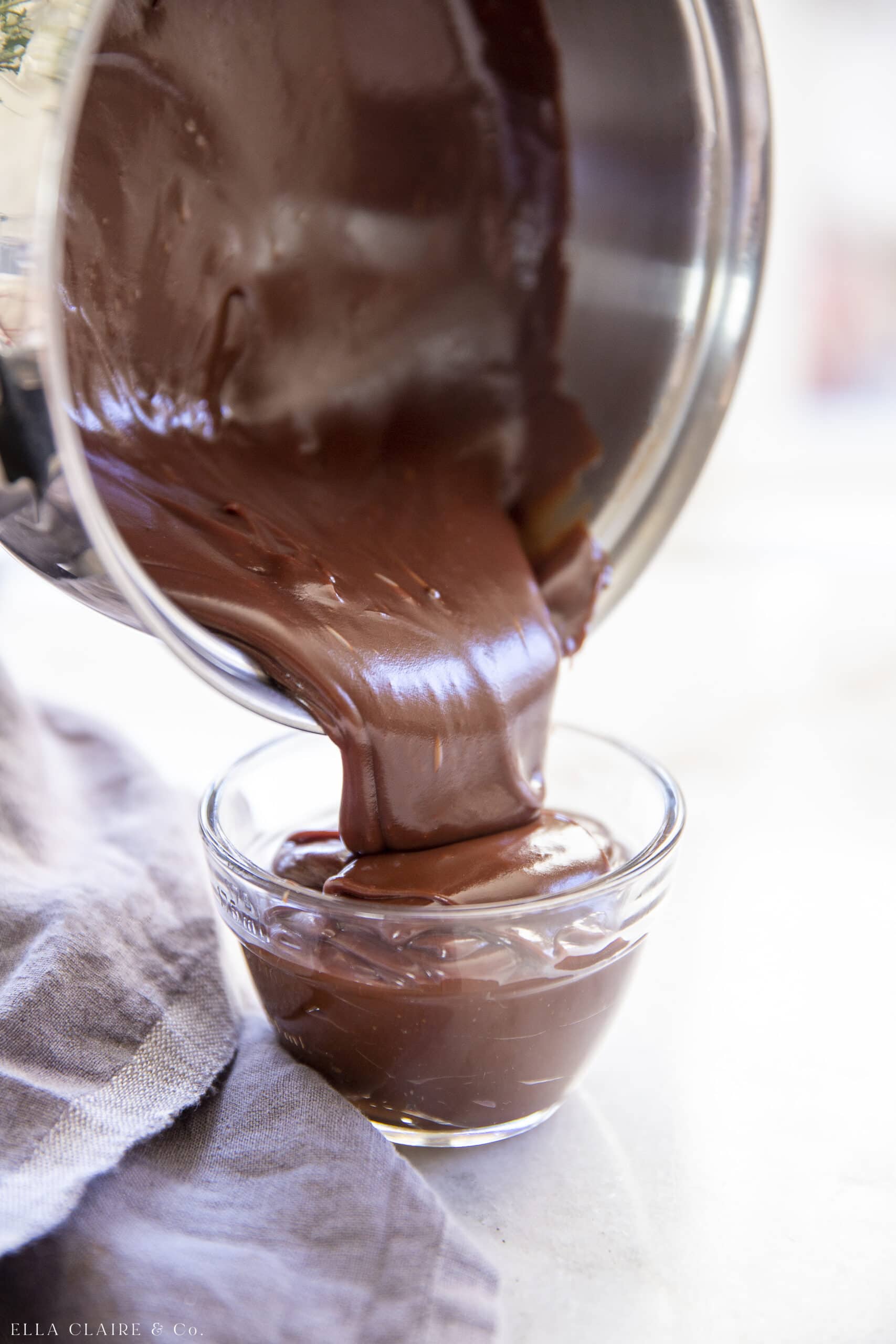 pouring homemade chocolate sauce