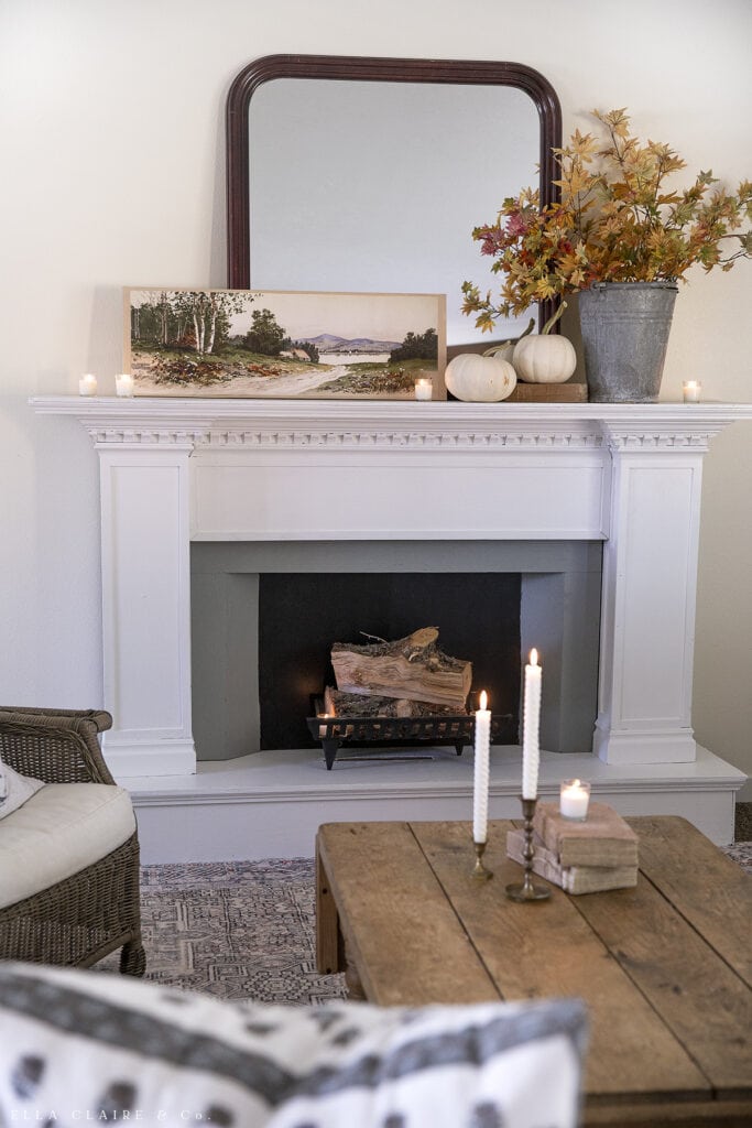Fall fireplace with decorated mantel