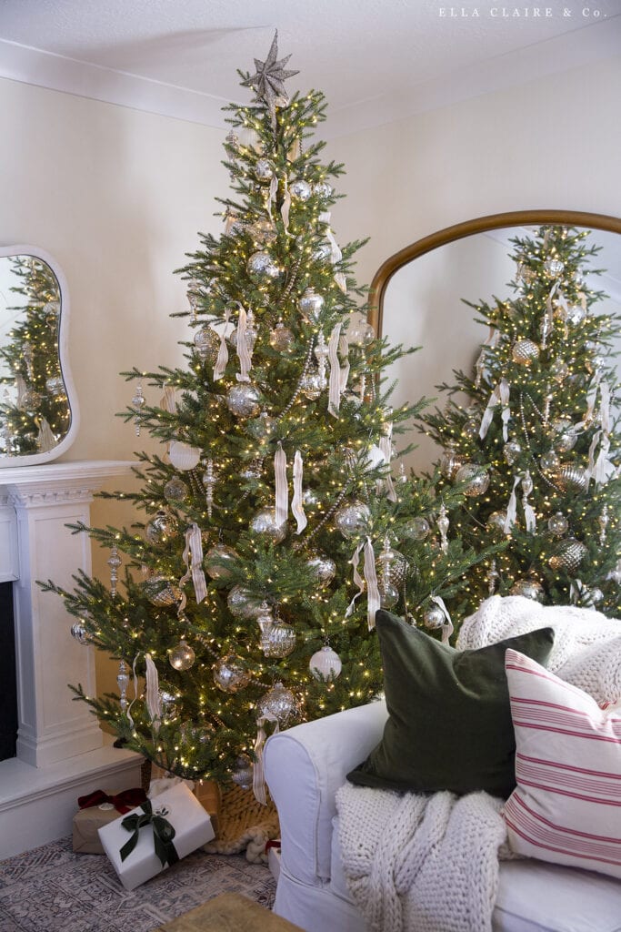 Christmas tree with silver ornaments