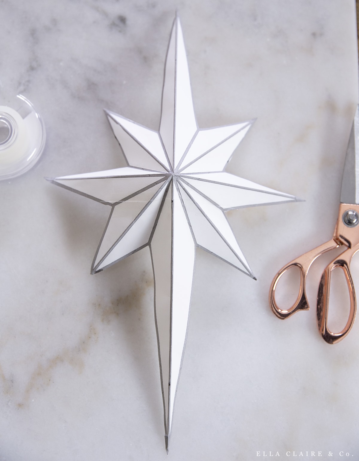 folded lines on the DIY Christmas tree star