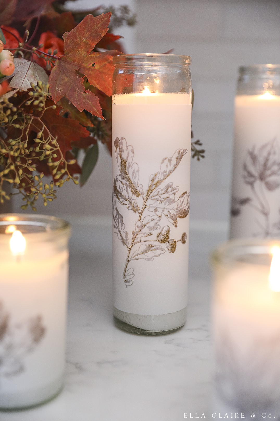 fall candle wrapper with acorns