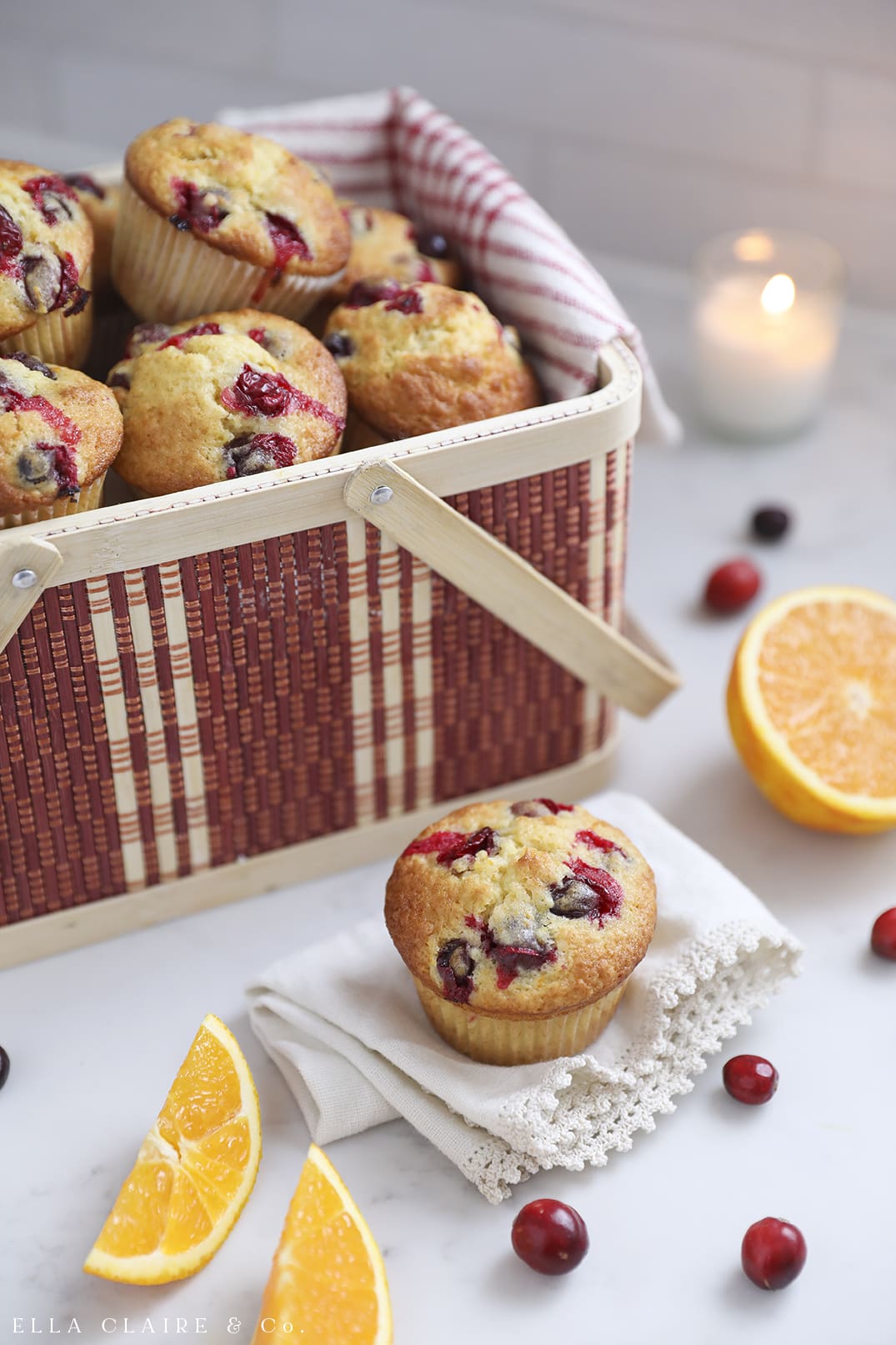 Christmas cranberry orange muffins on napkin