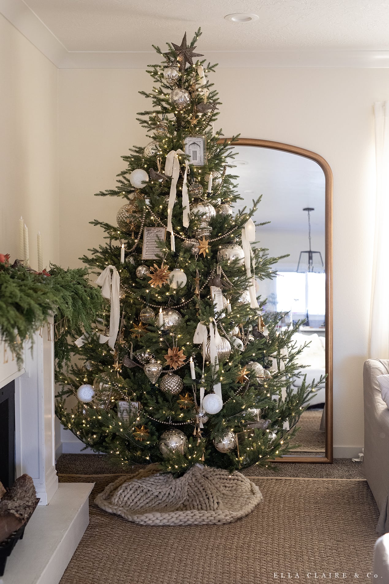 Vintage Christmas tree with paper ornaments